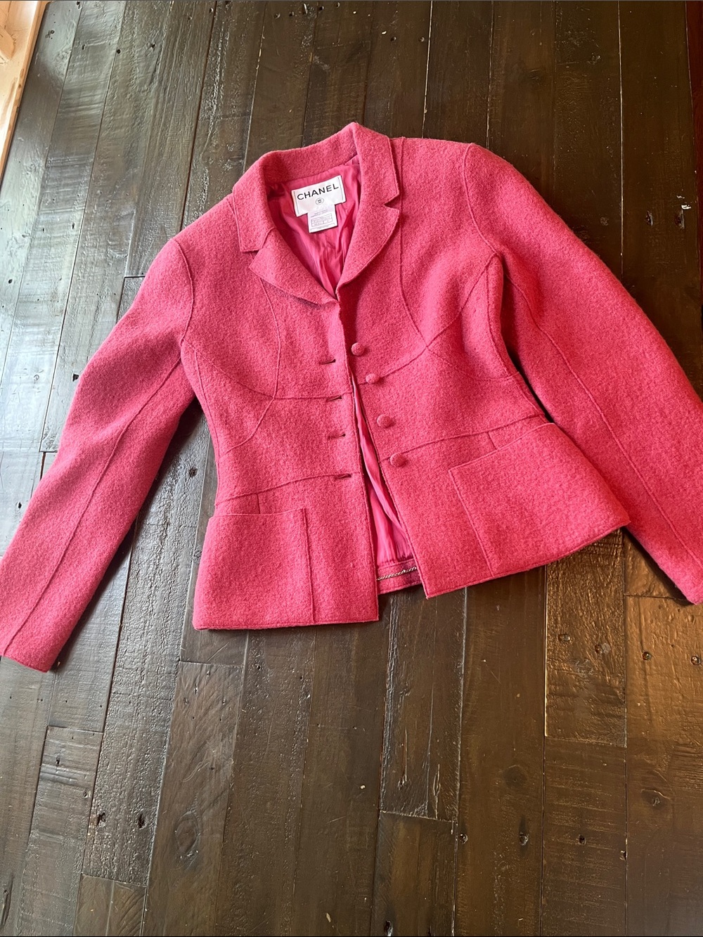 CHANEL Vintage Raspberry Pink Wool Blend Tailored Jacket Blazer - Picture 6 of 15